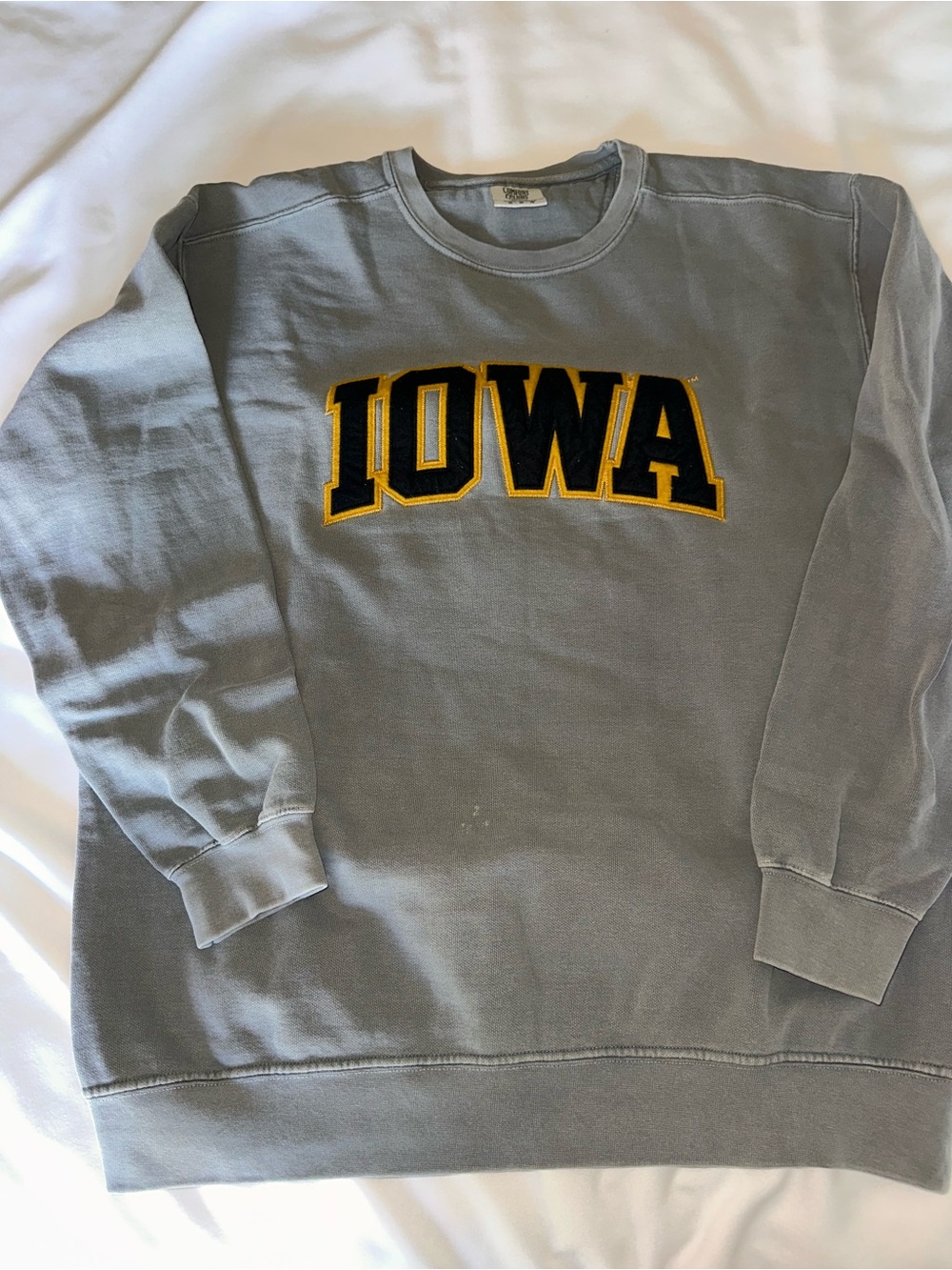 Comfort Colors Grey Sweatshirt with Black and Yellow IOWA Embroidery